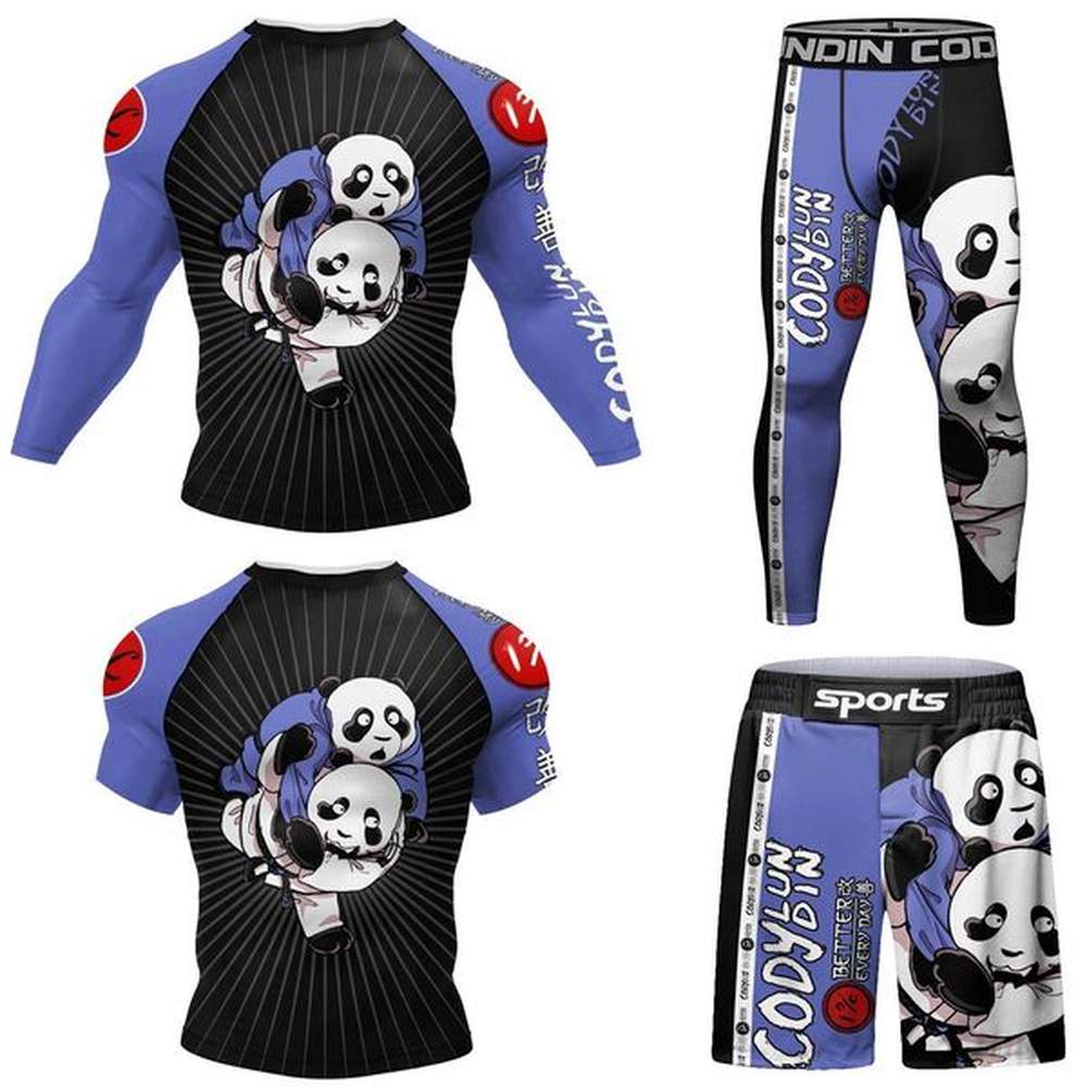 Men's Tracksuits Fr Shipping Sports Suit for Jiu jitsu gi No Gi printed Panda MMA tracking suit BJJ Rashguard grab shorts fighting suit