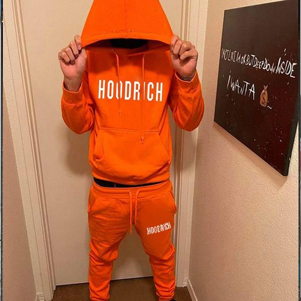 Men's Tracksuits Letter printed hooded sweatshirt casual sports set