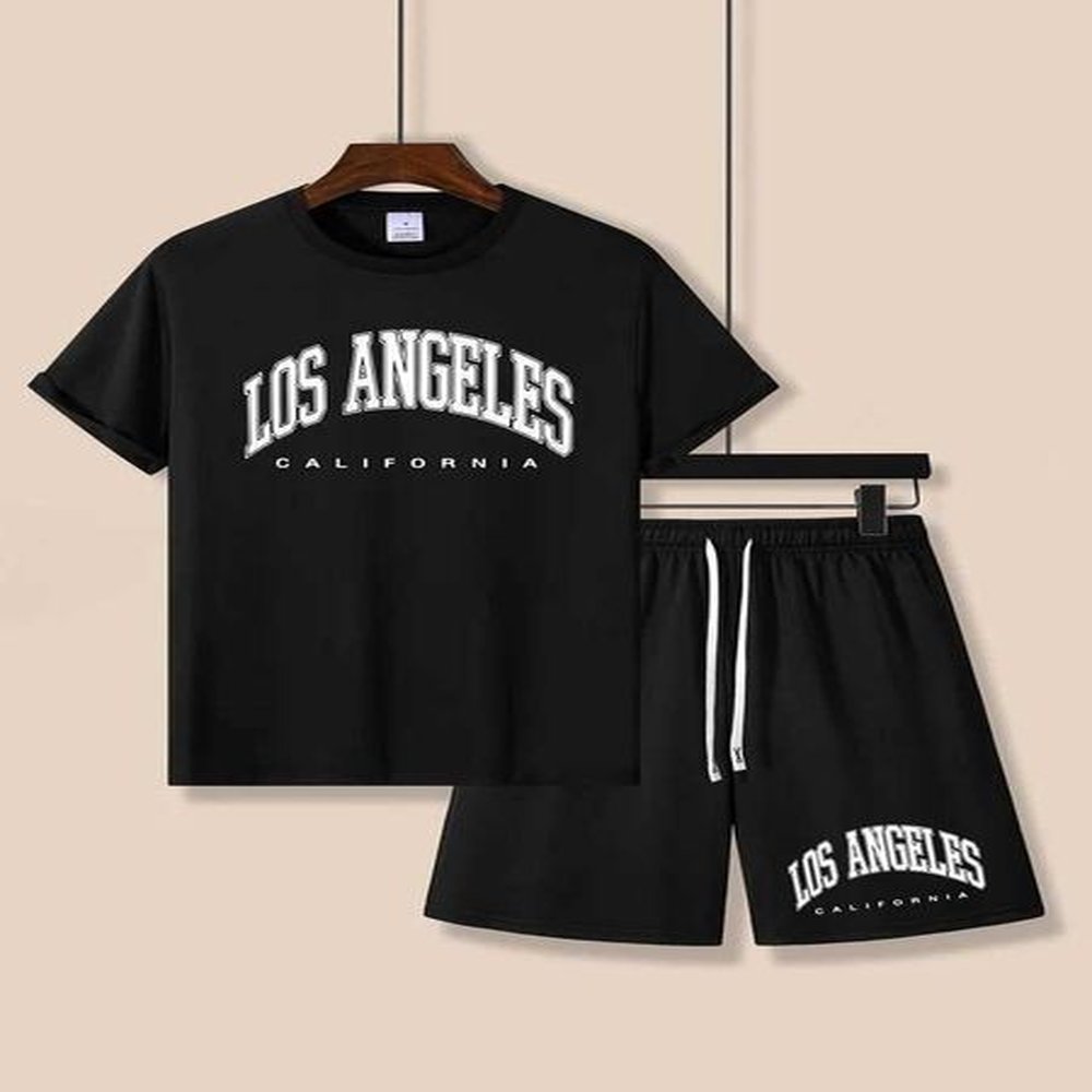 Men's Tracksuits Los Angeles Print Mens 2-piece casual comfort set short slip T-shirt and shorts set summer comfort clothing Y250111IFP