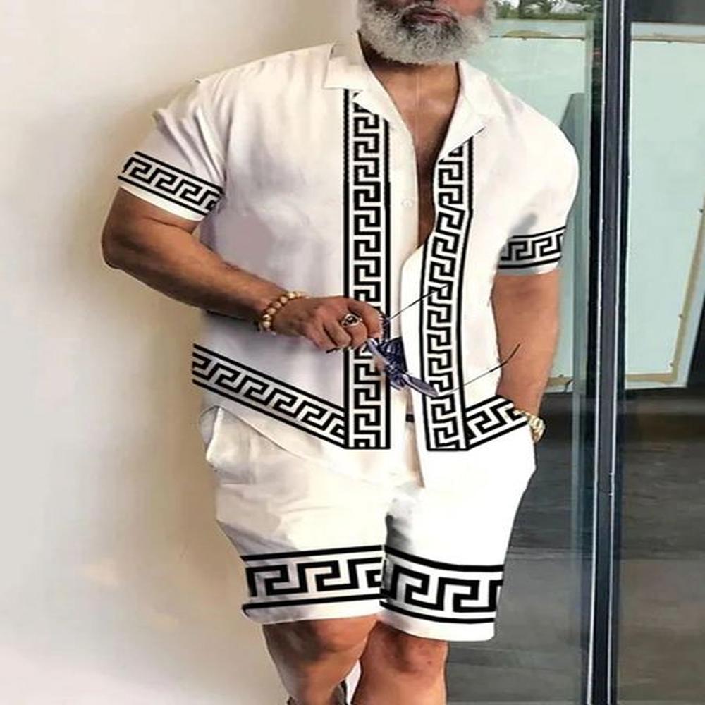 Men's Tracksuits Men High Quality Hawaiian Sets Summer Print Short Sleeve Shirt Beach Button Shorts Streetwear Holiday Men's Two P
