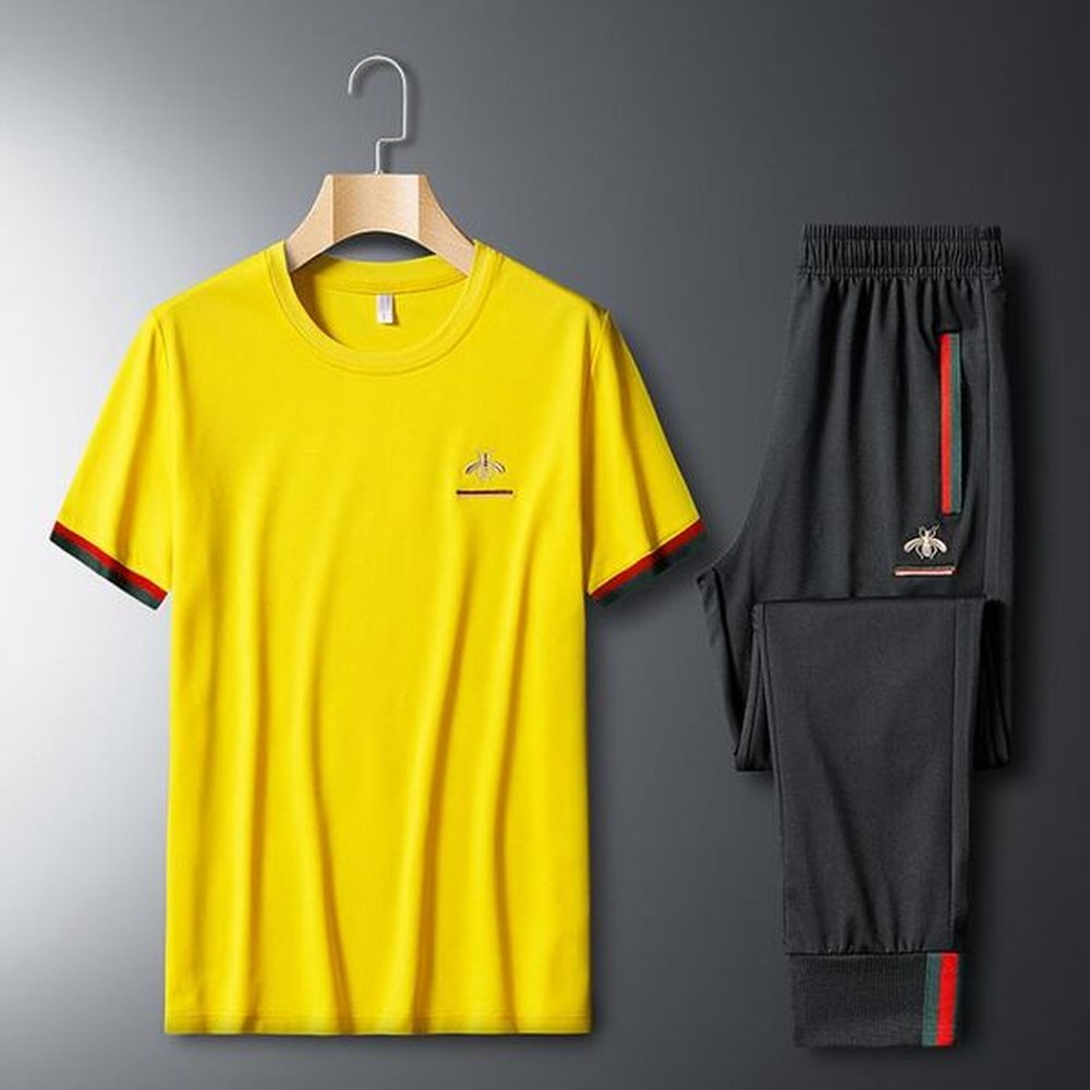 Men's Tracksuits 2023 New Men's Summer Trend Short Sleeve T-shirt Men's Little Bee Embroidery Loose Relaxed Sportswear Set