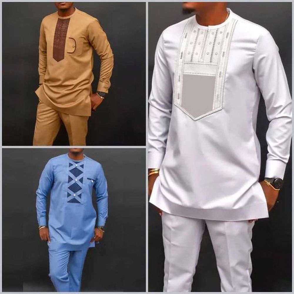 Men's Tracksuits New 2Pc African Traditional Mens Clothing Elegant Full Suits Male Pant Sets To Dress Native Outfit Ethnic Dashiki Kaft