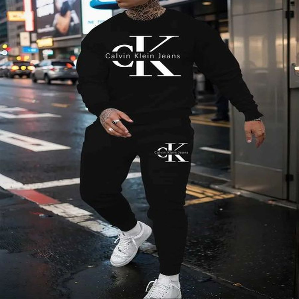 Men's Tracksuits 2024 New Years Eve Casual Mens Autumn/Winter 3D Printed Pattern Round Neck Long Sleeve Pants Two Piece Set with Pocket