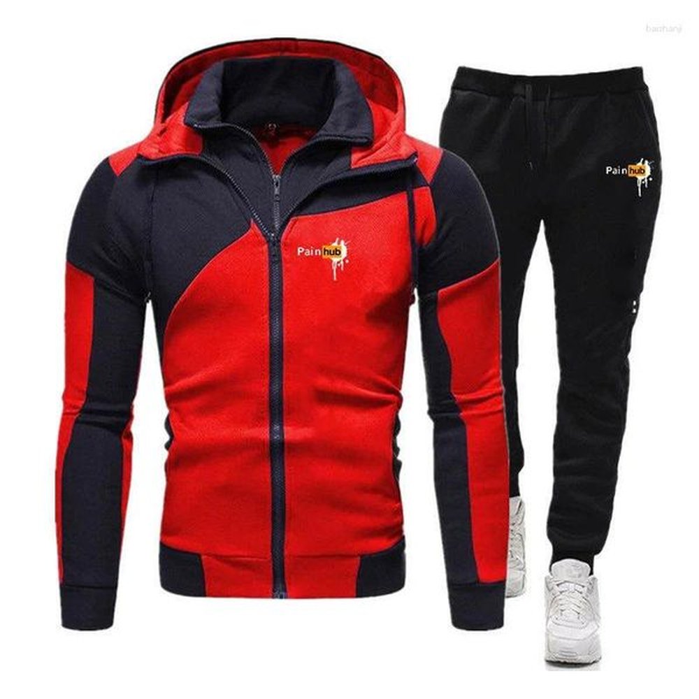 Mens Tracksuits 2024 Painhub Spring Autumn Printing Diagonal Zipper Men Fashion Tracksuit Hoodie Comfortable Casual Sweatshirts Pant Suit
