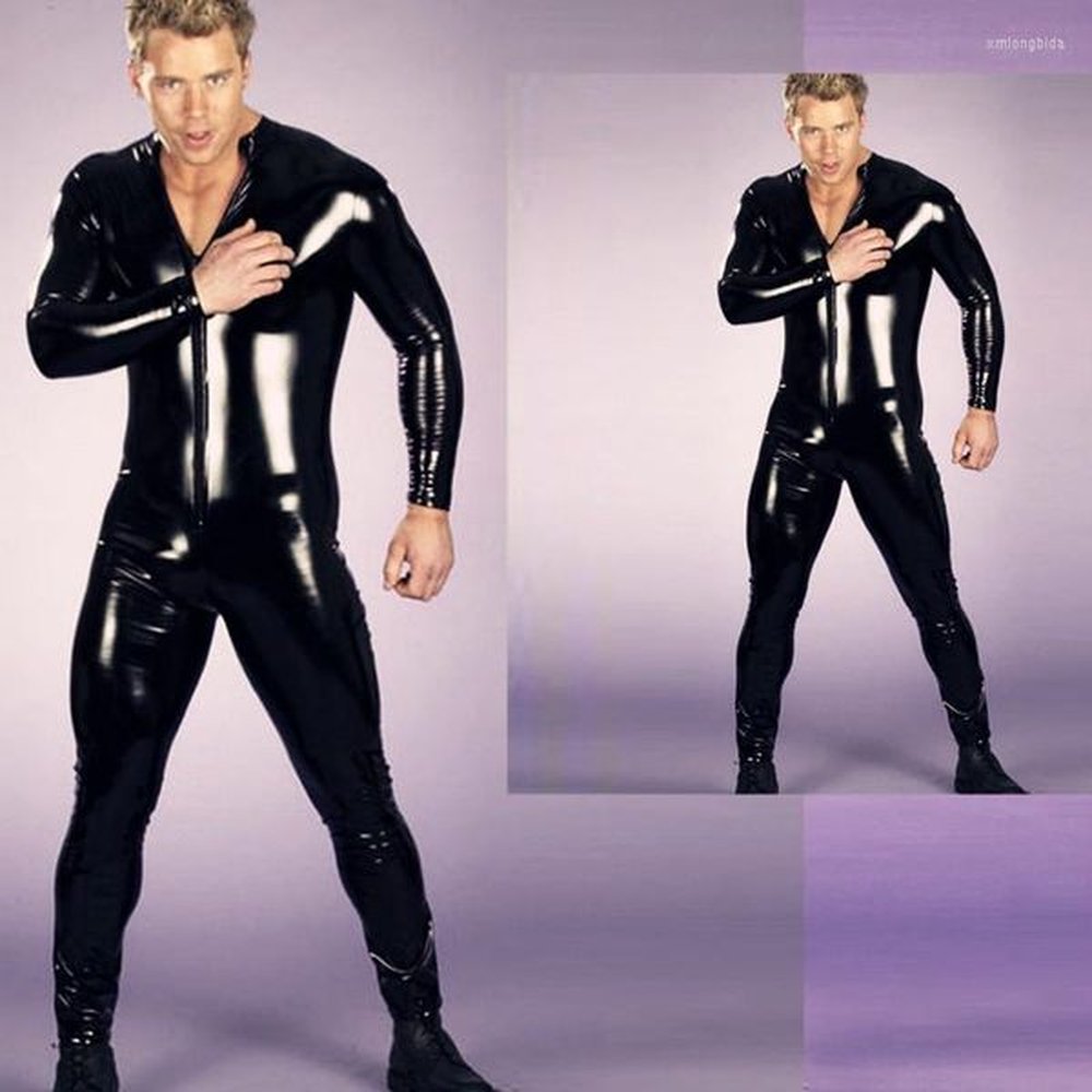 Men's Tracksuits Plus Size Mens Fetish Latex Men Full Sleeved Tight Thin Bodysuit Catsuit Club Dance Outfit Stripper Stage Performance