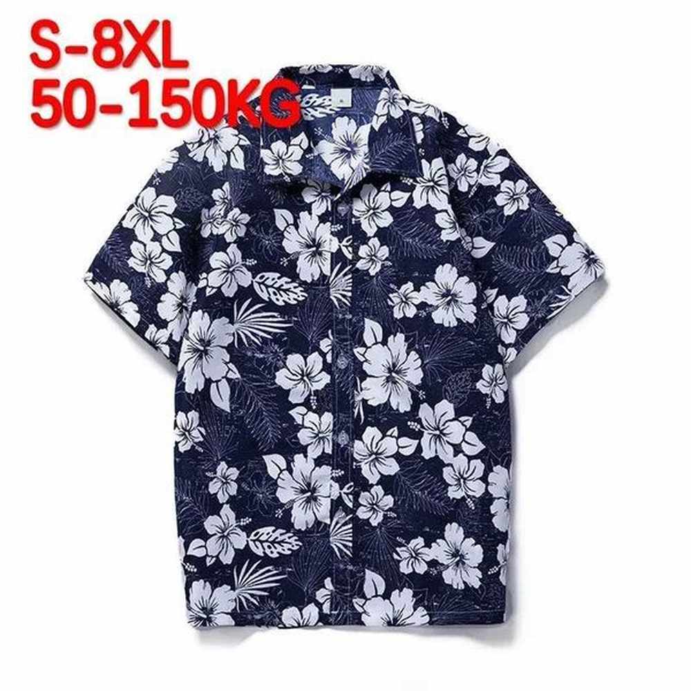 Men's Tracksuits Plus Size 6XL 7XL 8XL Fashion Mens Shirts Mens Hawaiian Camicias Casual Polyester Shirts Kapok Printed Short-sve Blous