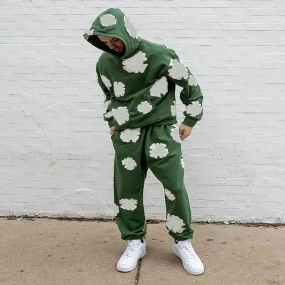 Men's Tracksuits Retro Foamed Print Tracksuits 2024 Mens Harajuku Suit in Casual Long-sved Sweatshirt H250110