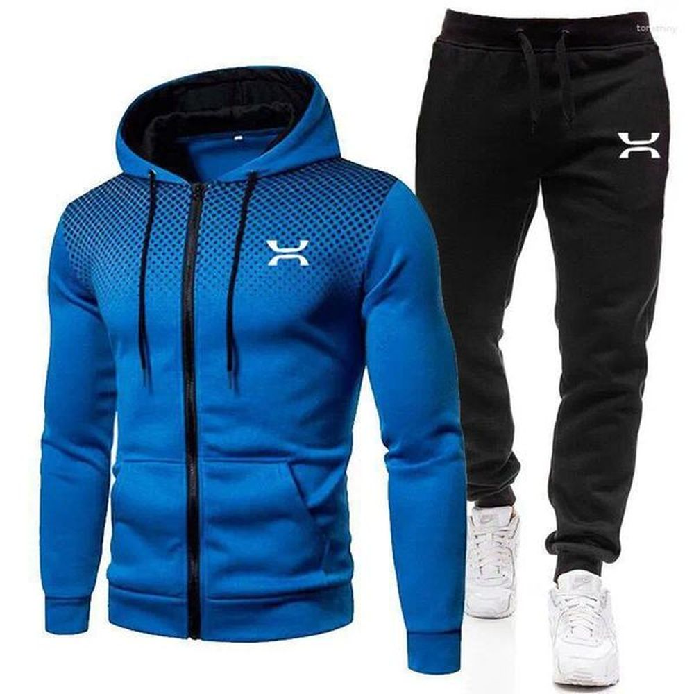 Men's Tracksuits Spring And Autumn Set Outdoor Leisure Sports Polka Dot Hooded Zipper Jacket Trousers Two-piece Fashion Suit
