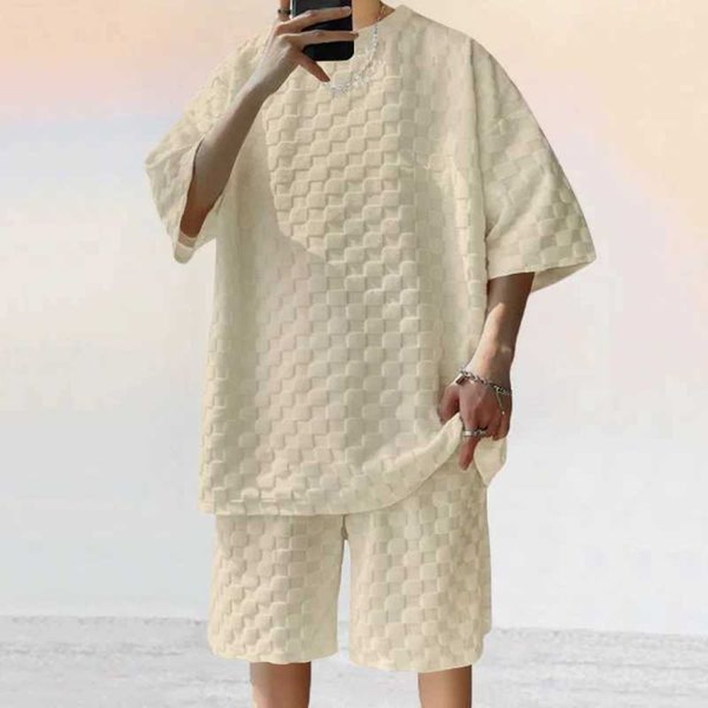 Men's Tracksuits Summer Checkered Loose Two-piece Sports Leisure Suit Short All T-shirt Shorts Casual Plus Size Suit Fashion Shorts 2pc
