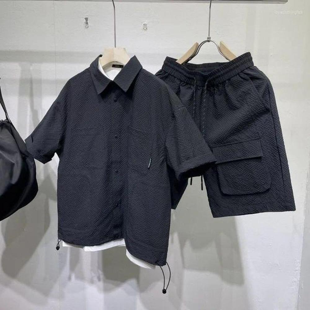 Men's Tracksuits Summer Men Short Sleeves Sets Lapel Single-breasted Solid Color Polo Shirt Pocket Shorts High Quality Casual Loose Spo