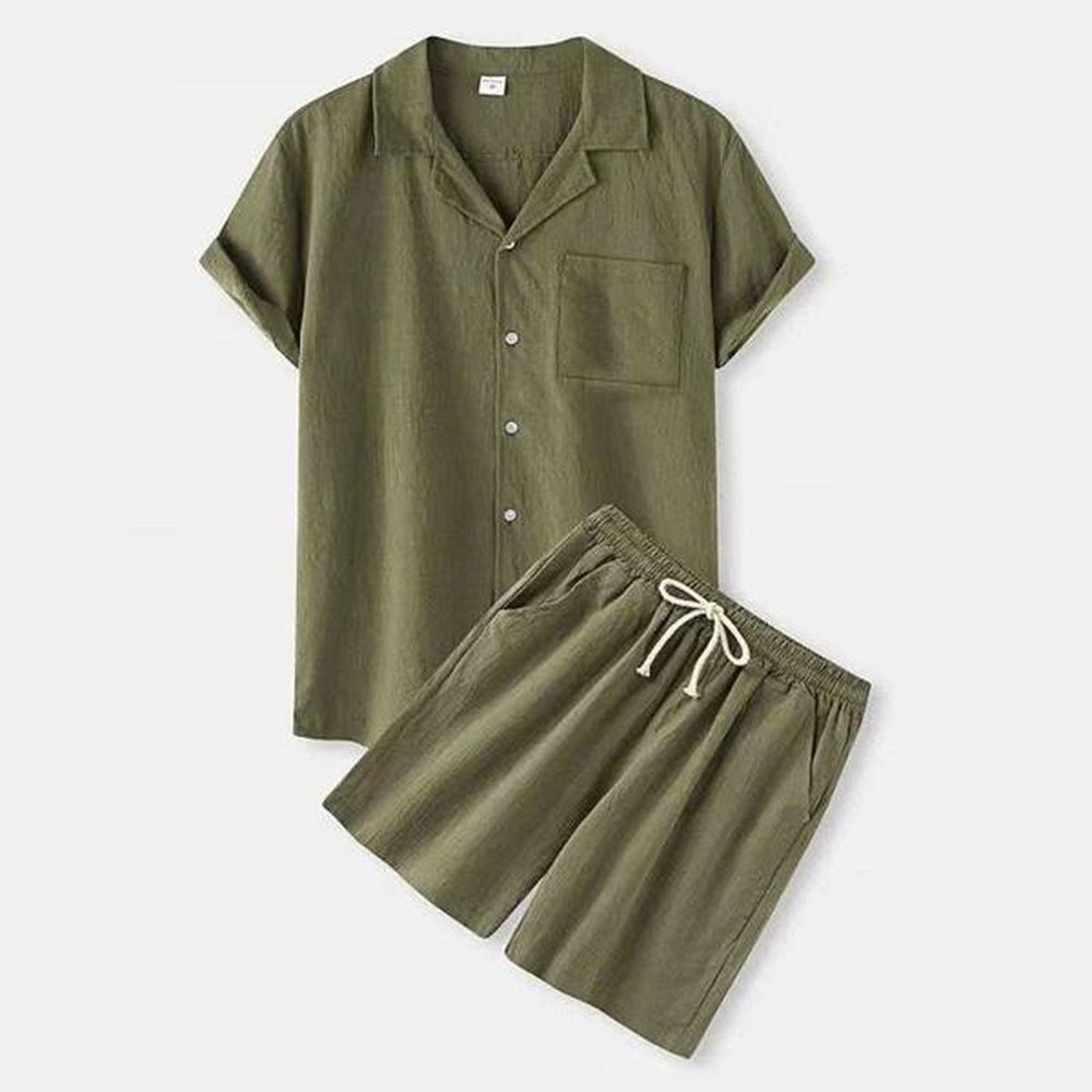 Men's Tracksuits Summer mens casual short sleeved set solid color lapel button pocket shirt+elastic brushed shorts sportswear H241224