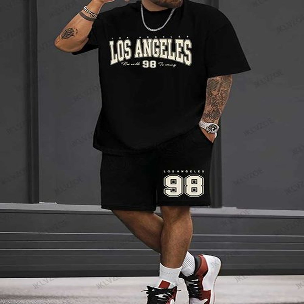 Men's Tracksuits Summer mens short sleeved Sly T-shirt set Los Angeles solid color printed sportswear casual oversized sportswear Y2501