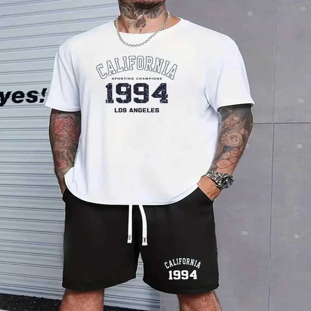 Men's Tracksuits Summer Mens Short Sve Suit Street Casual Short Sve Breathable Short Sve T-Shirt and Shorts 1994 Minimalist Letters z25
