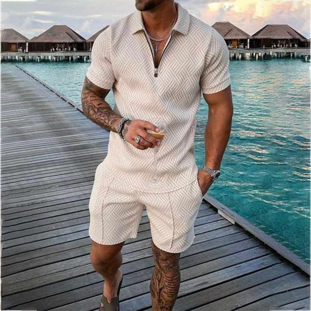Men's Tracksuits Summer Mens Tracksuit Casual Short Sleeve Zipper Set For Men Clothes Streetwear 2-piece Suit MaleMen's Men's