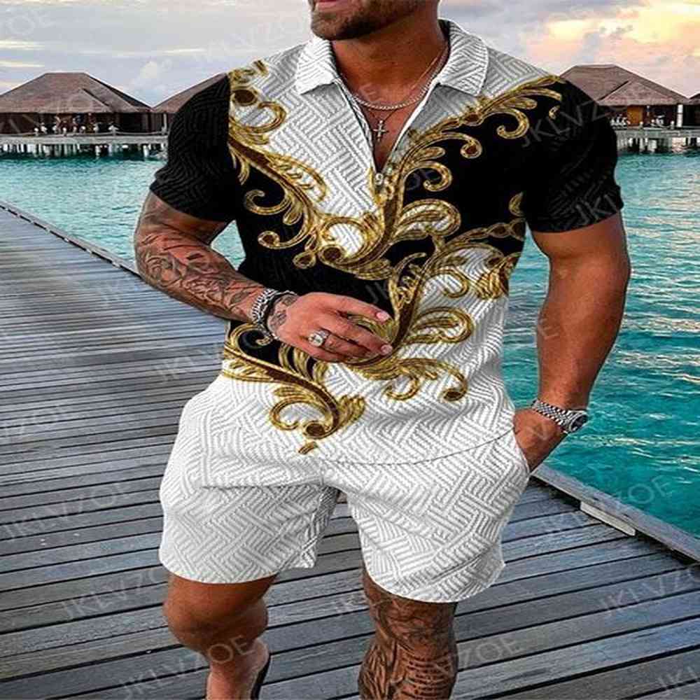 Men's Tracksuits Summer Polo Set Shirts Shorts 2 Piece Men Tracksuit Vintage Turn Down Collar Casual Suit Fashion Beach Outfits Male Cl