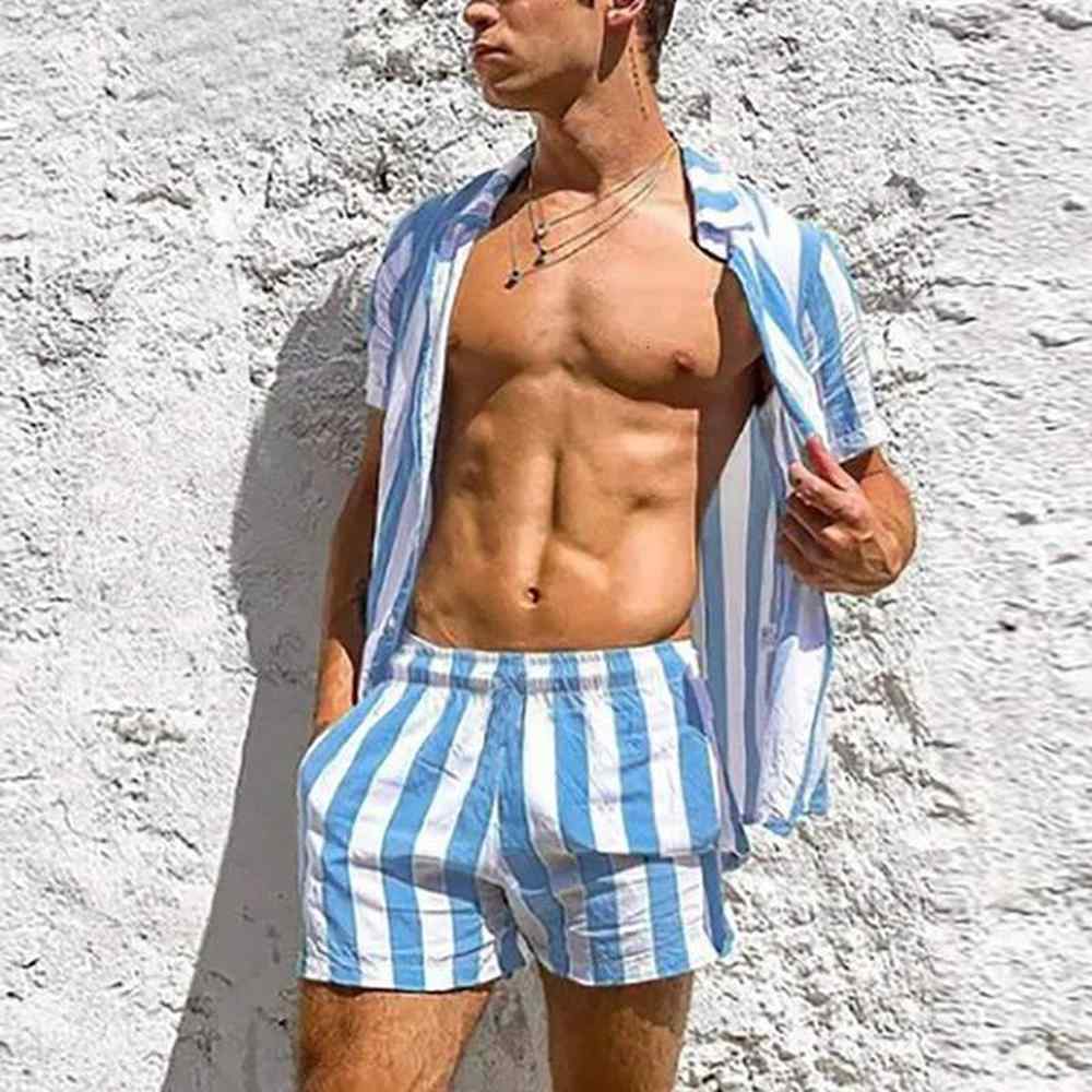 Mens Tracksuits Summer Stripe Printing Short Sleeve Button Beach Shirt Two sets of Leisure Vacation Travel 2piece Set 230718
