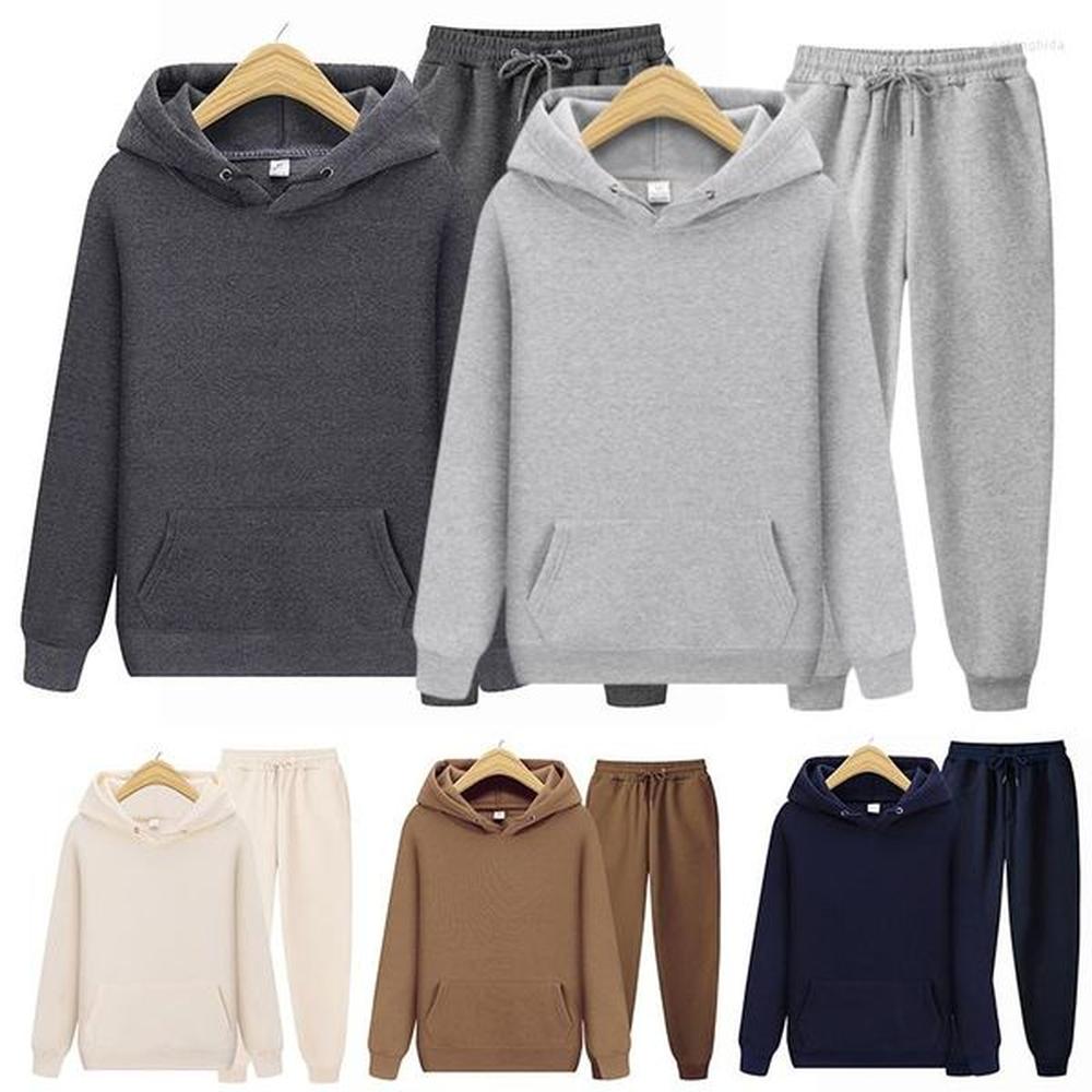 Men's Tracksuits Tracksuit Autumn Winter Long Sleeve Pullover Hoodie Pants Two-Pieces Sets Fashion Solid Color Sweatsuit Casual Home Su