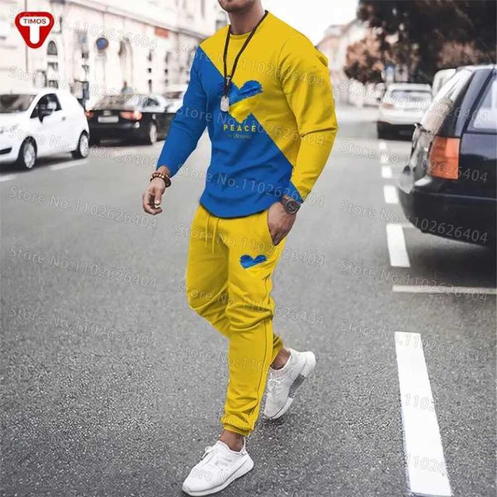 Men's Tracksuits Ukrainian clothing mens track and field clothing T-shirt pants casual trend 3D printed womens sports suit Ukrainian st