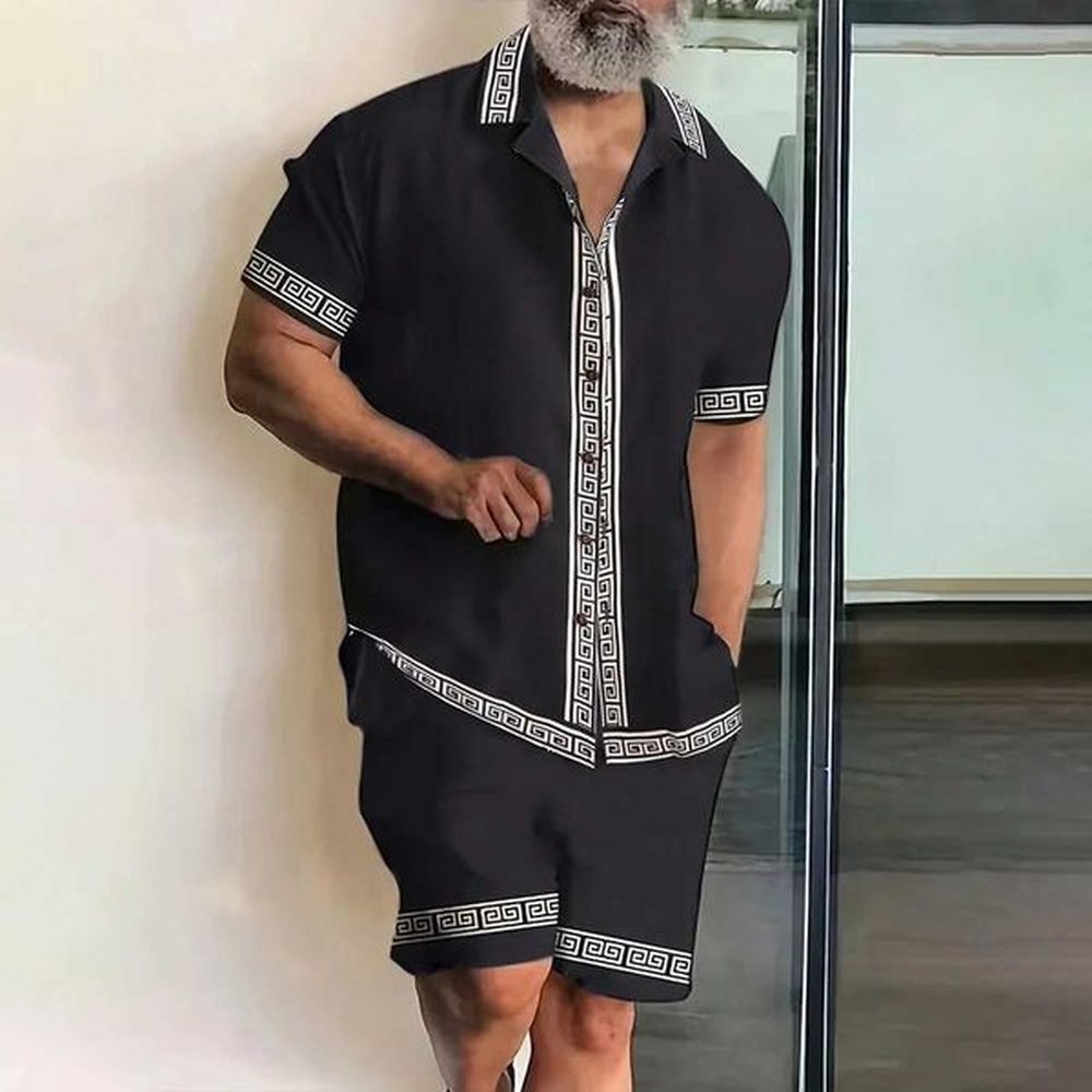 Men's Tracksuits Vacation Mens 2-piece Retro Button Short Sleeve and Short Sleeve Set Elastic Waist Short Sleeve J250111