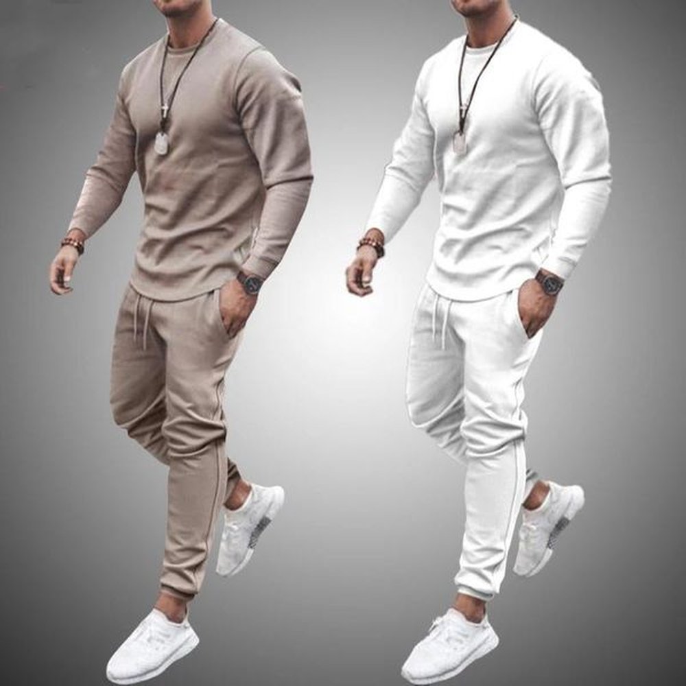 Men's Tracuits Spring Autumn Men Tracuit Casual Sports Set Long Sleeved Tshirt + Pants 2 Pieces Sets Jogger Fiess Sportswear Male Clot