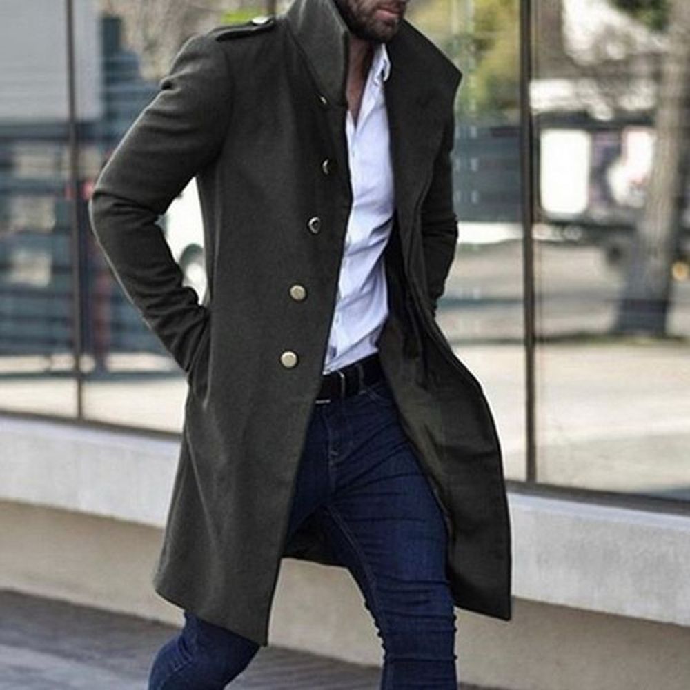 Men's Trench Coats 2021 Vintage Long Overcoat Autumn Solid Color Rtro Jacket Coat Male Single Breasted Business Outwear