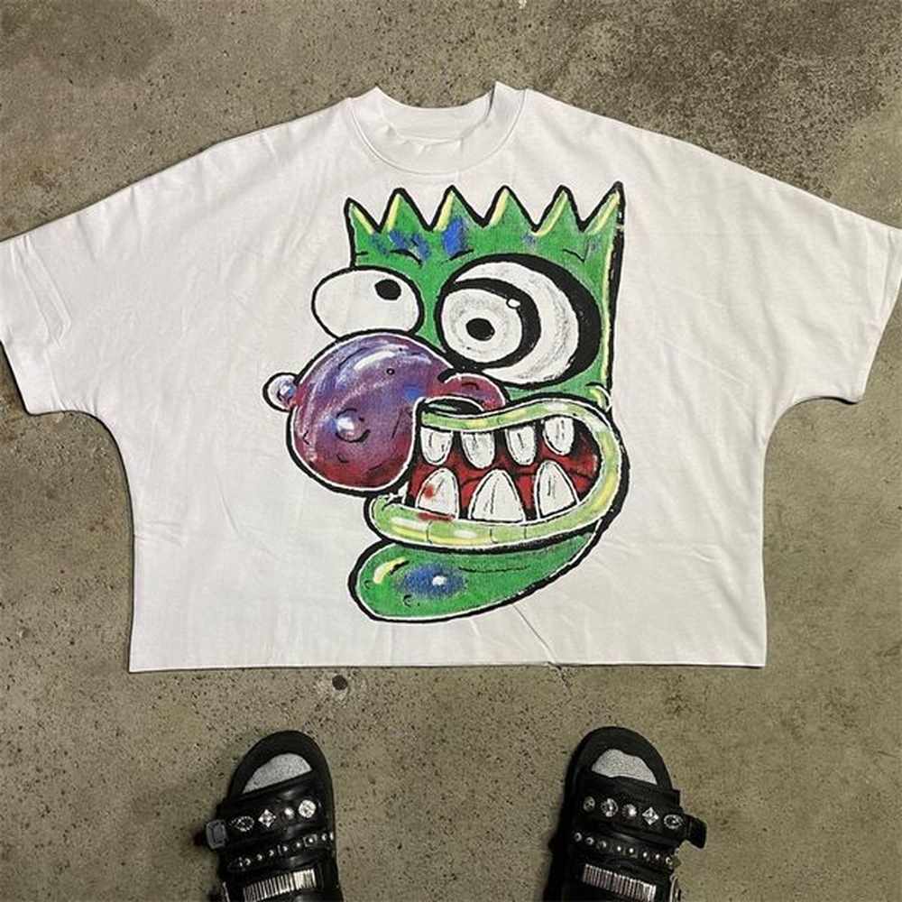 Men's T-shirt European and American hip-hop cartoon parody print short sleeved high street trend loose casual women's designer top