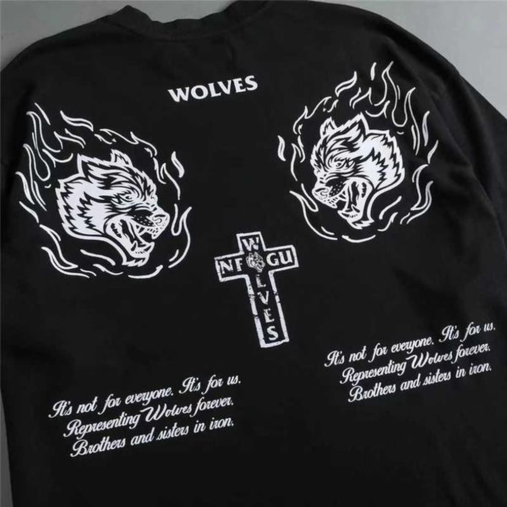 Men's T-Shirts American size wolf T-shirt with capital letter printing high-quality 100% cotton gym mens short sleeve loose top T-shirt