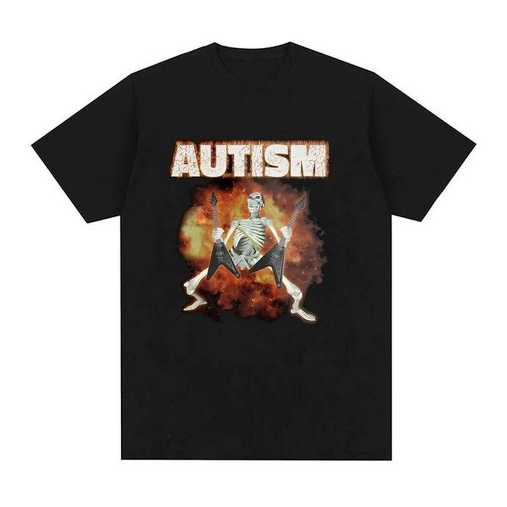 Men's T-Shirts Autism Funny Skeleton Print T-shirt Men Cotton Hip Hop Oversized Tshirt Short Slve Women T Shirt Tops T Children Clothes