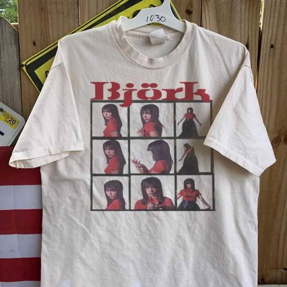 Men's T-Shirts Bjork T-shirt 90S white short sleeved tee classic Pa8342 J240615