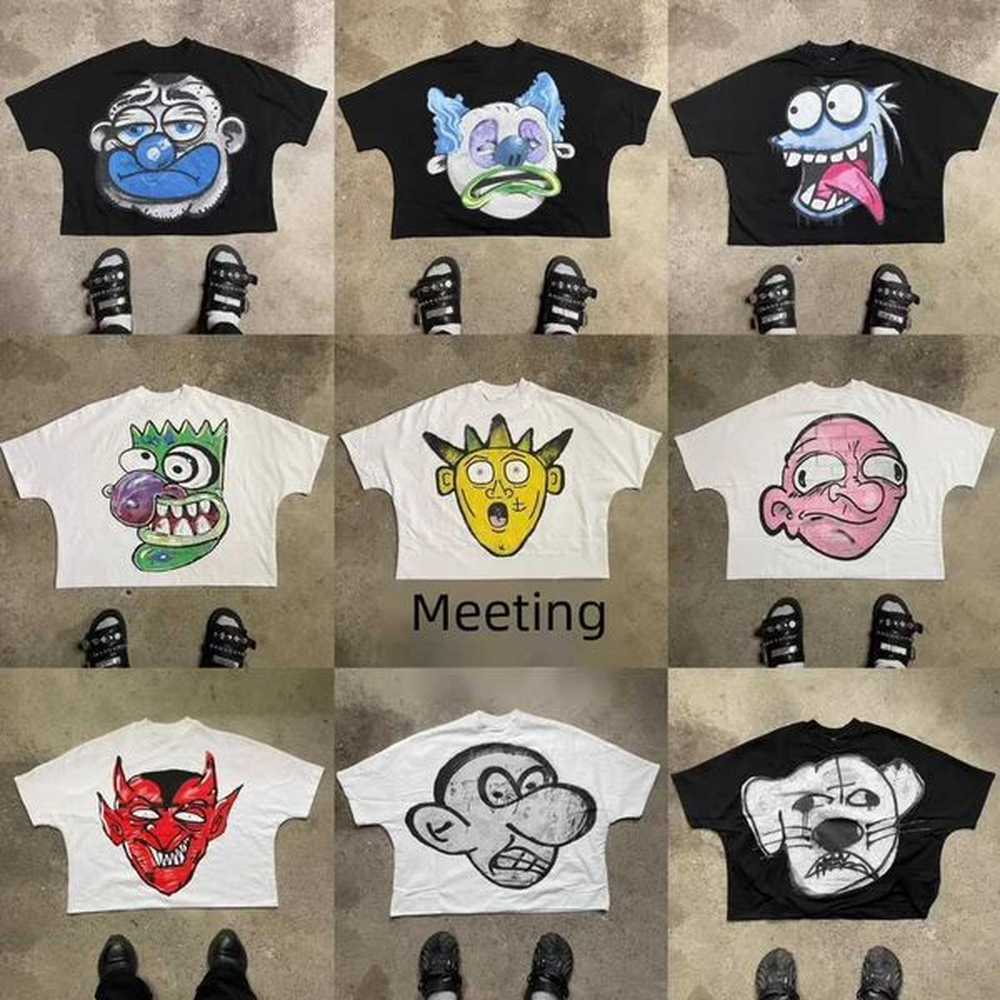 Men's T-Shirts Blutosatire Boxy Fit Tee creative cartoon print trendy loose fit suitable for round neck short sleeved crossover style H