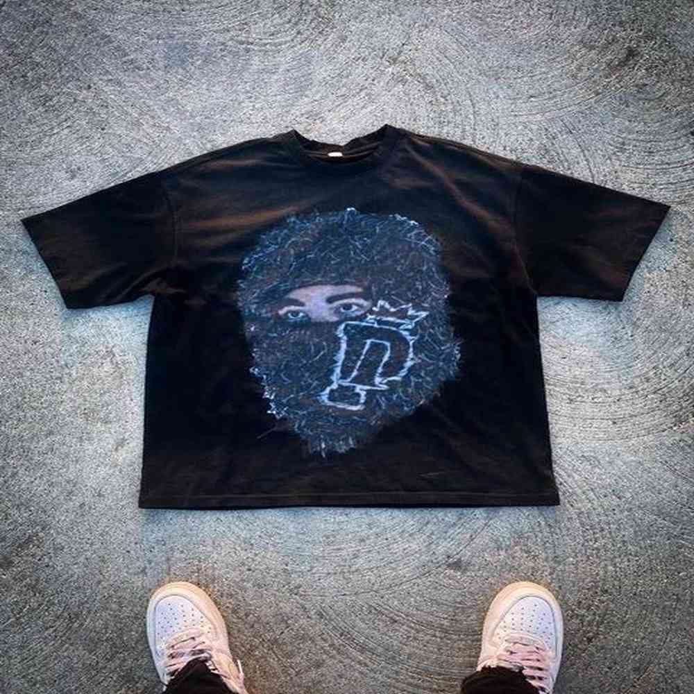 Men's T-Shirts European and American street wear masked man print short sle fashion high street T-shirt men y2k summer oversized shirt