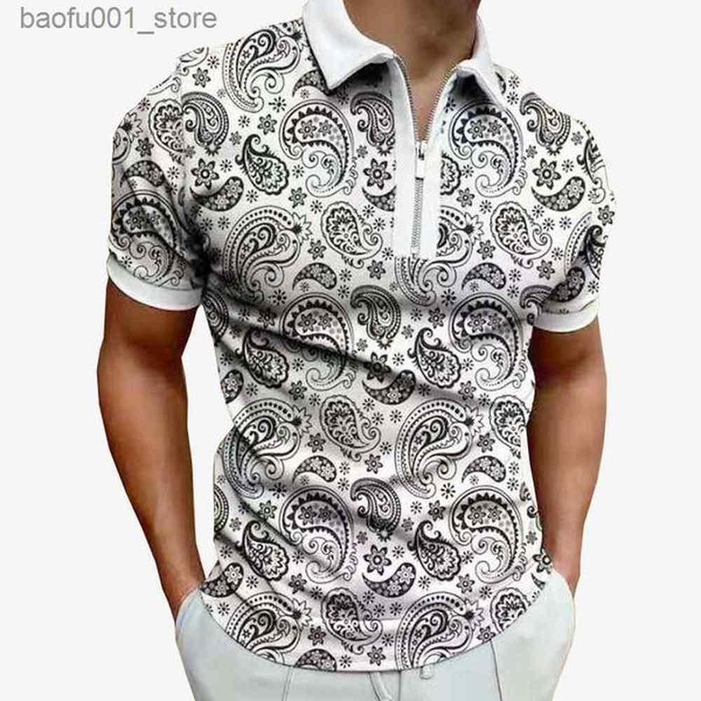 Men's T-Shirts Fashion Summer Mens Polos T Shirt Casual Man Zipper White collar Tees Color Print Short Sves Top Sell Luxury Men clothes