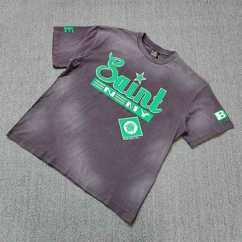 Men's T-Shirts Frog drift Fashion SAINT MICHAEL Vintage Retro Crackle printing Oversize Loose Tee T-shirt Tops for Men T230209