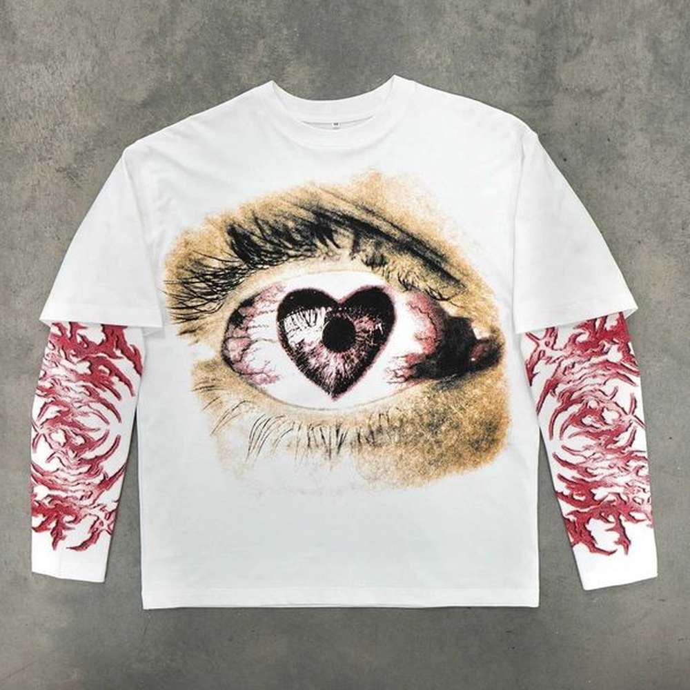 Men's T-Shirts Harajuku Inister double-layer casual graphic T-shirt Gothic clothing Y2k top Autumn long sleeved shirt Gothic womens clo