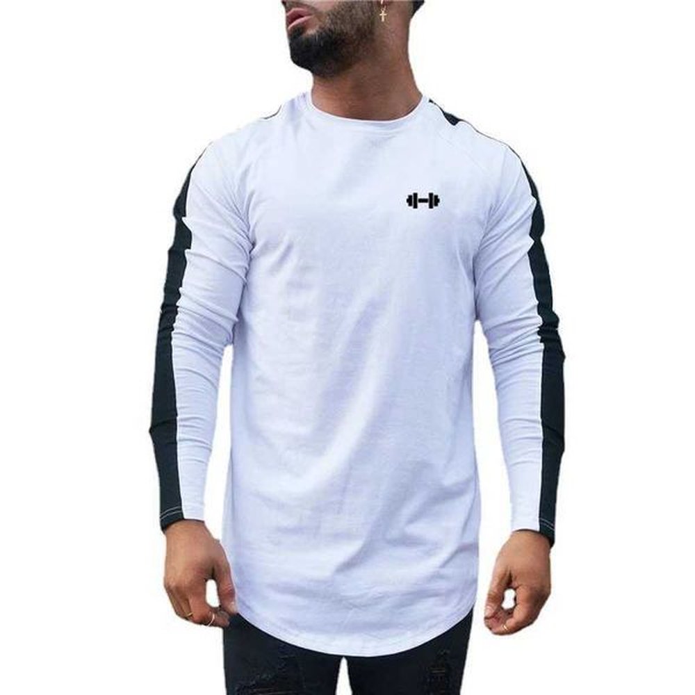 Men's T-Shirts High quality cotton patch sports shirt mens slim fit long sports T-shirt fitness running suit Y24101594YL