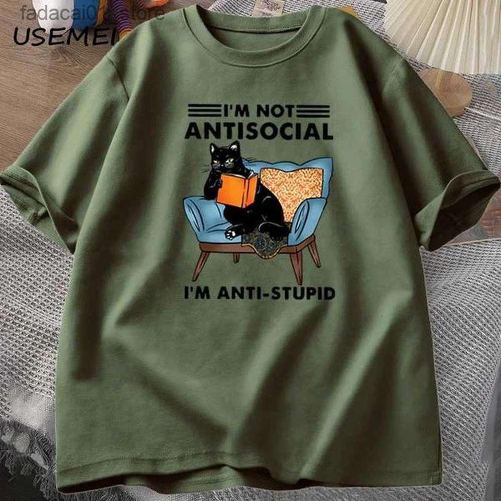 Men's T-Shirts Interesting Cat Reading Book T-shirt Graphic T-shirt Cotton Mens Clothing O-Neck Moe Short Sleeve T-shirt Harajuku Fashi
