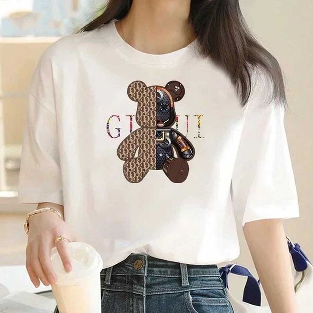 Men's T-Shirts Luxury brand fashion letter Giui Bear Print Crew collar clothing short slip T-shirt trend womens summer cotton T-shirt H
