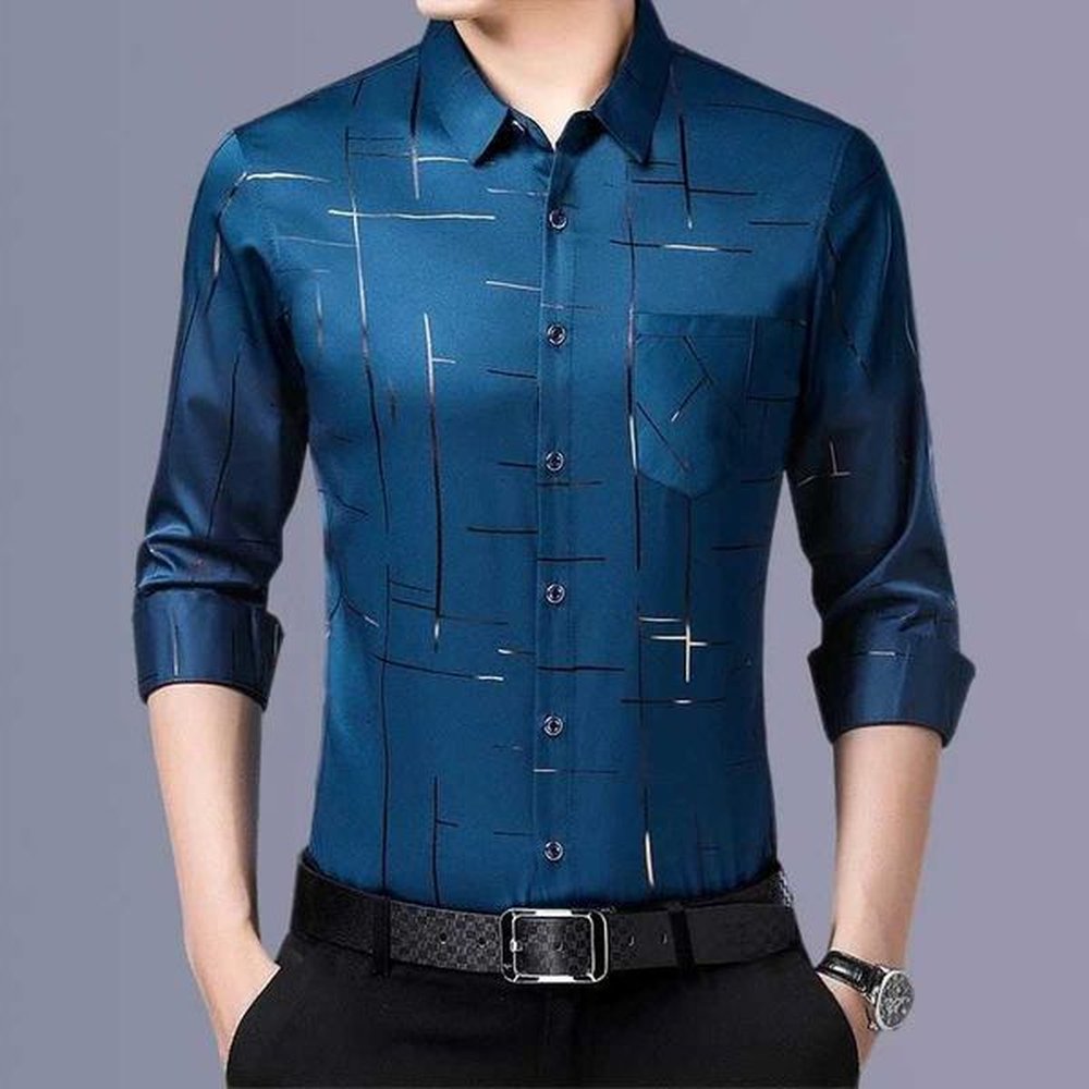 Men's T-Shirts Mens Casual and Fashionable Long Sved Printed Shirt Non Ironing and Wrinkle Resistant Business Top H241112