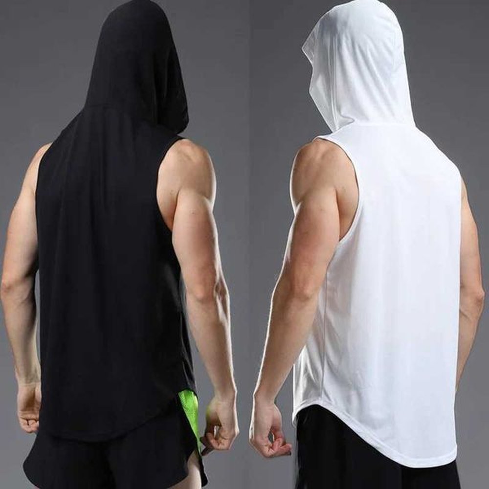 Men's T-Shirts Mens Gym Tank top Men Fitness Sleeveless hooded Shirt Male Mesh Breathable Fitness Sports Vest Undershirt Gyms Running V