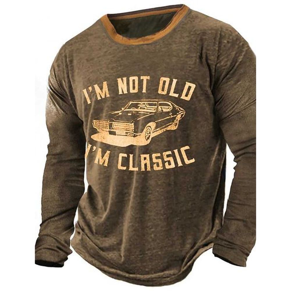 Men's T-Shirts Mens Long Sve Graphics 3D Vintage Muscle Car Recreational Sports Outdoor Sports T-Shirt Fitness Retro Classic Long Sveto