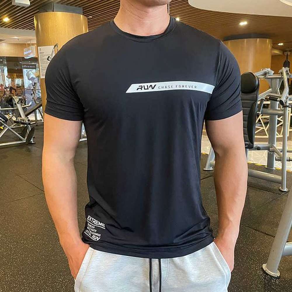 Men's T-Shirts Mens Running Sports T Shirts Gym Fitness Training Spandex Summer Stretch T-shirt Male Crossfit Bodybuilding Tee Tops Clo