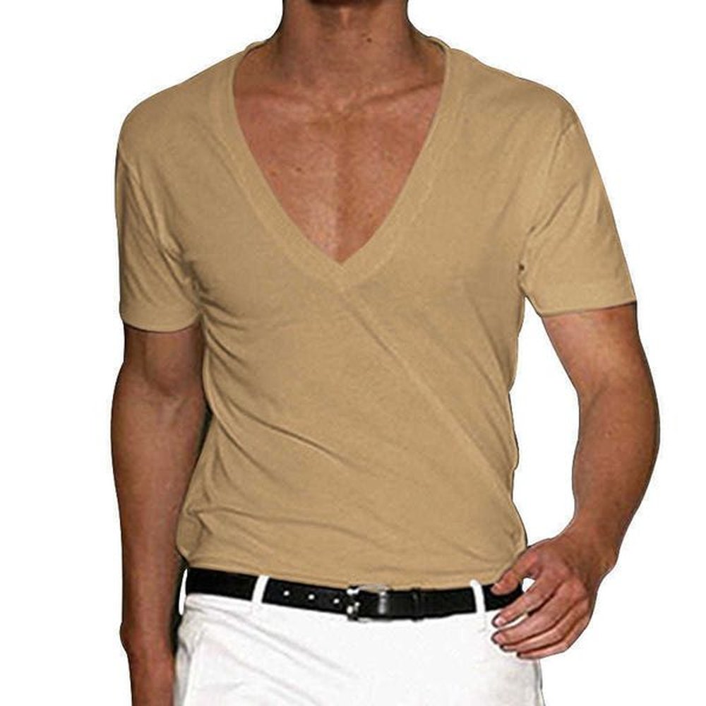 Men's T-Shirts 2024 Men's Short-sleeved V-neck T-shirt Men's Slim Solid Color Casual T-shirt Short-sleeved Men b8
