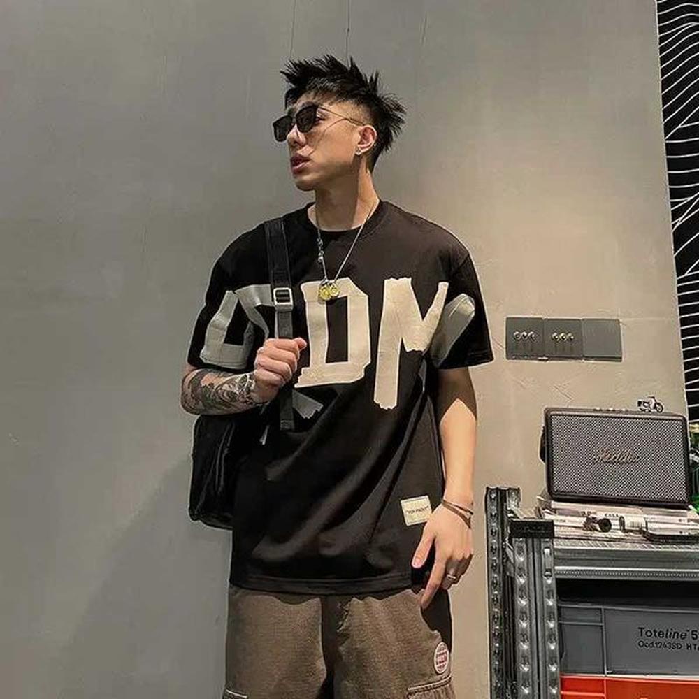 Men's T-Shirts Mens Trend Loose Printed Letter Top Ts Summer New Solid Color Short Slip Casual T-shirt Harajuku Fashion Mens Wear H2510