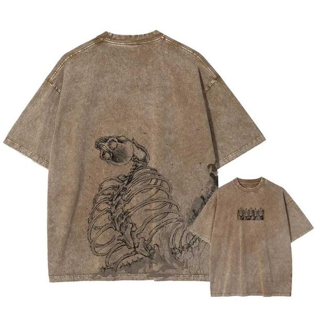 Men's T-Shirts Mens Washing Anime Attack Titan T-shirt Hip Hop T-shirt Graphite Printed Oversized T-shirt Short Slip Cotton Loose Retro