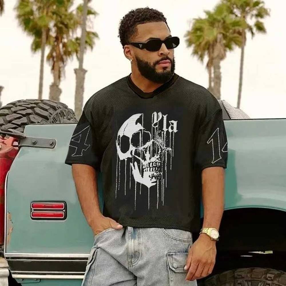 Men's T-Shirts 2015 Mexican style cotton round neck T-shirt with skull pattern print casual and fashionable Strt mens T-shirt Y2K H2510