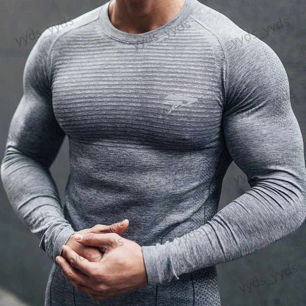 Men's T-Shirts Muscle Fitness Autumn New Sports Men's Long Sleeve Running Fitness T-shirt Men Sweat Tight T240923