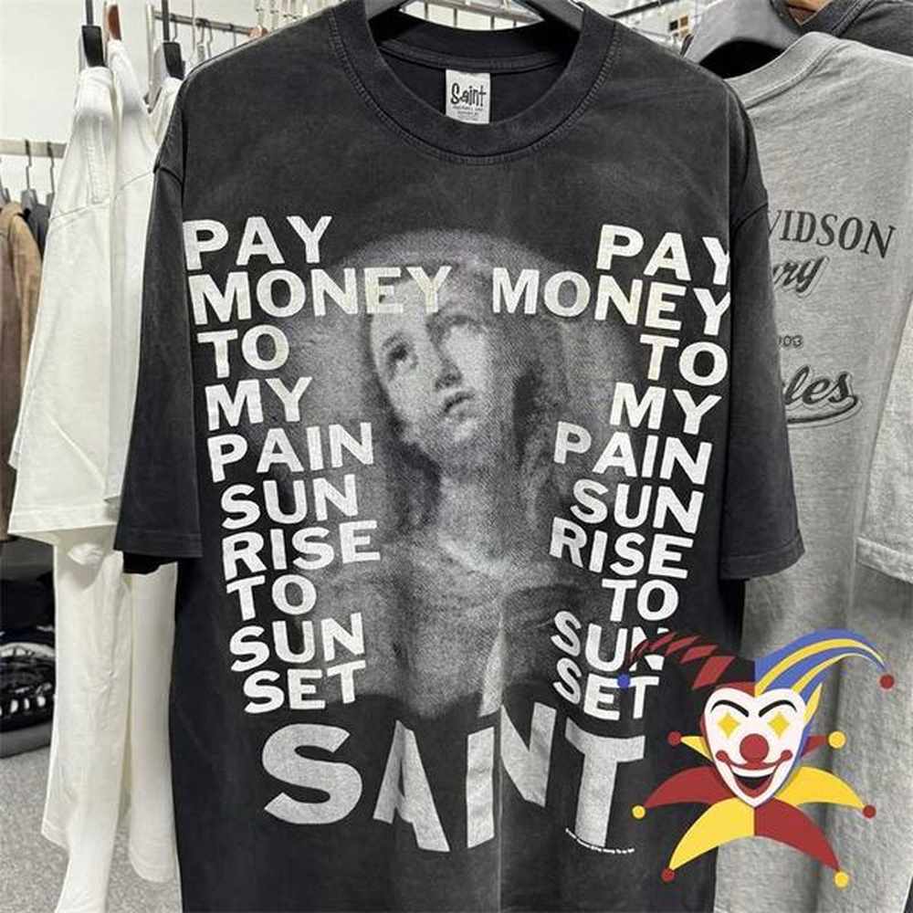Men's T-Shirts New Saint T-shirt mens oversized top retro washed black T-shirt J241207