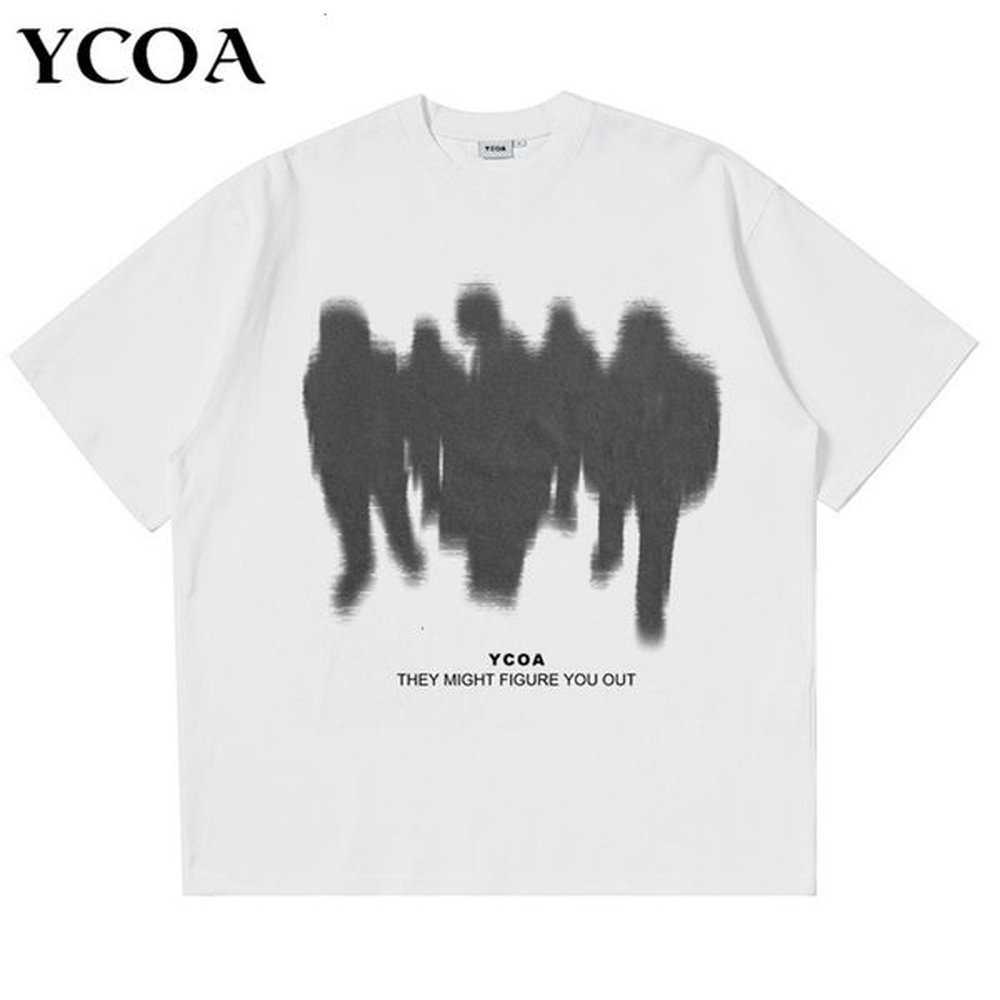 Mens T-Shirts Oversized Shadow Cotton Harajuku Goth Y2k Streetwear Tops Short Sleeve Korean Fashion Hip Hop Aesthetic Clothing 240824