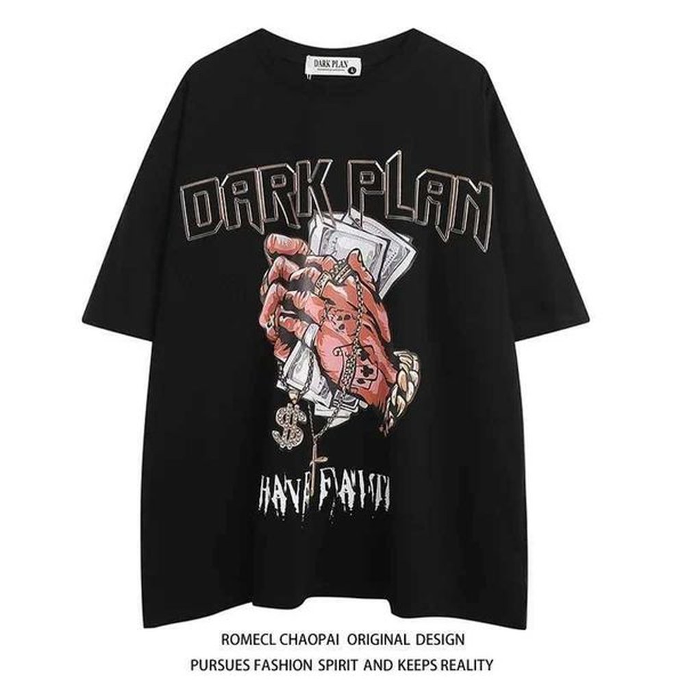 Men's T-Shirts ROMECL Hip-hop Rap Hip-hop Chic Fun Vintage Hand Hold US Dollar Print 100% Cotton Short Slve T-shirt for Men and Women H
