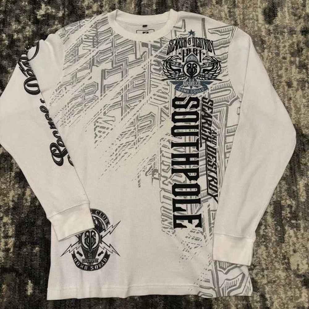 Men's T-Shirts 2000s Hip Hop Strtwear Southpole Shirt Mens Extra Large White Thermal Oversized Gothic Clothing Tops T-Shirt H25206